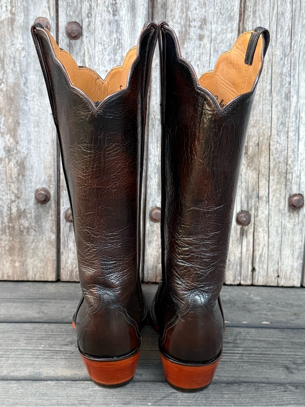 Very Rare Lucchese Classics Teak Colored Buffalo Leather Women's Cowboy Boots - Picture 6 of 9